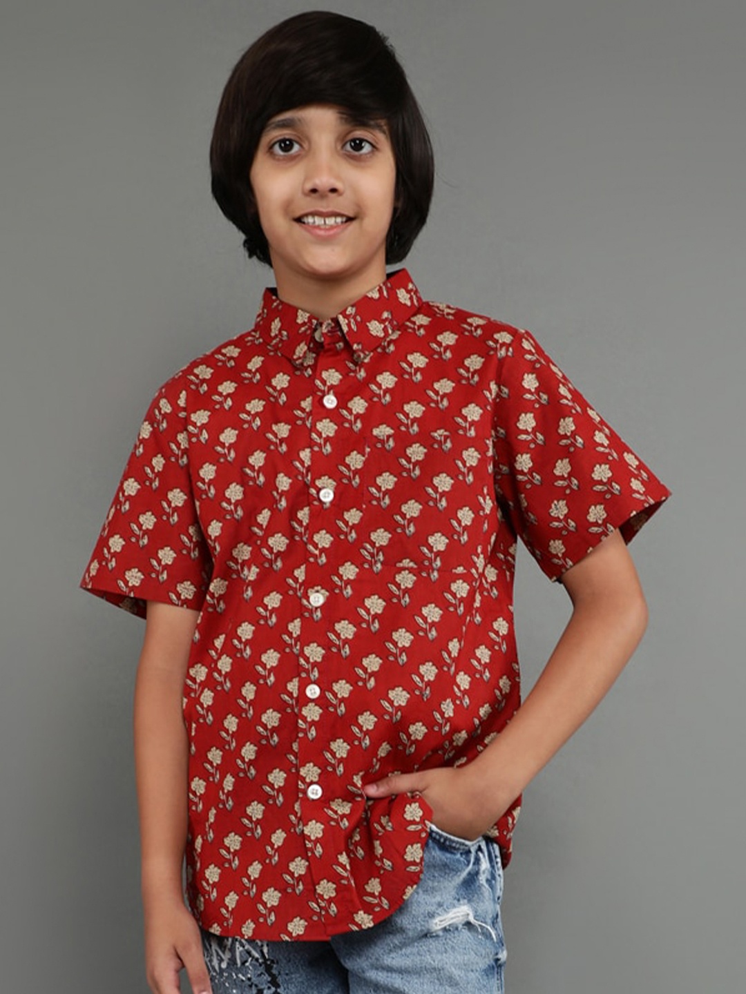 

Aks Kids Boys Standard Polka Dot Printed Casual Shirt, Rust