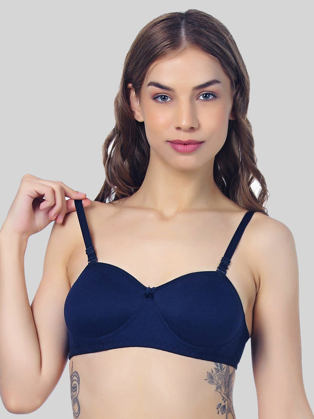 

FUNAHME Lightly Padded Half Coverage All Day Comfort Seamless T-Shirt Bra, Navy blue