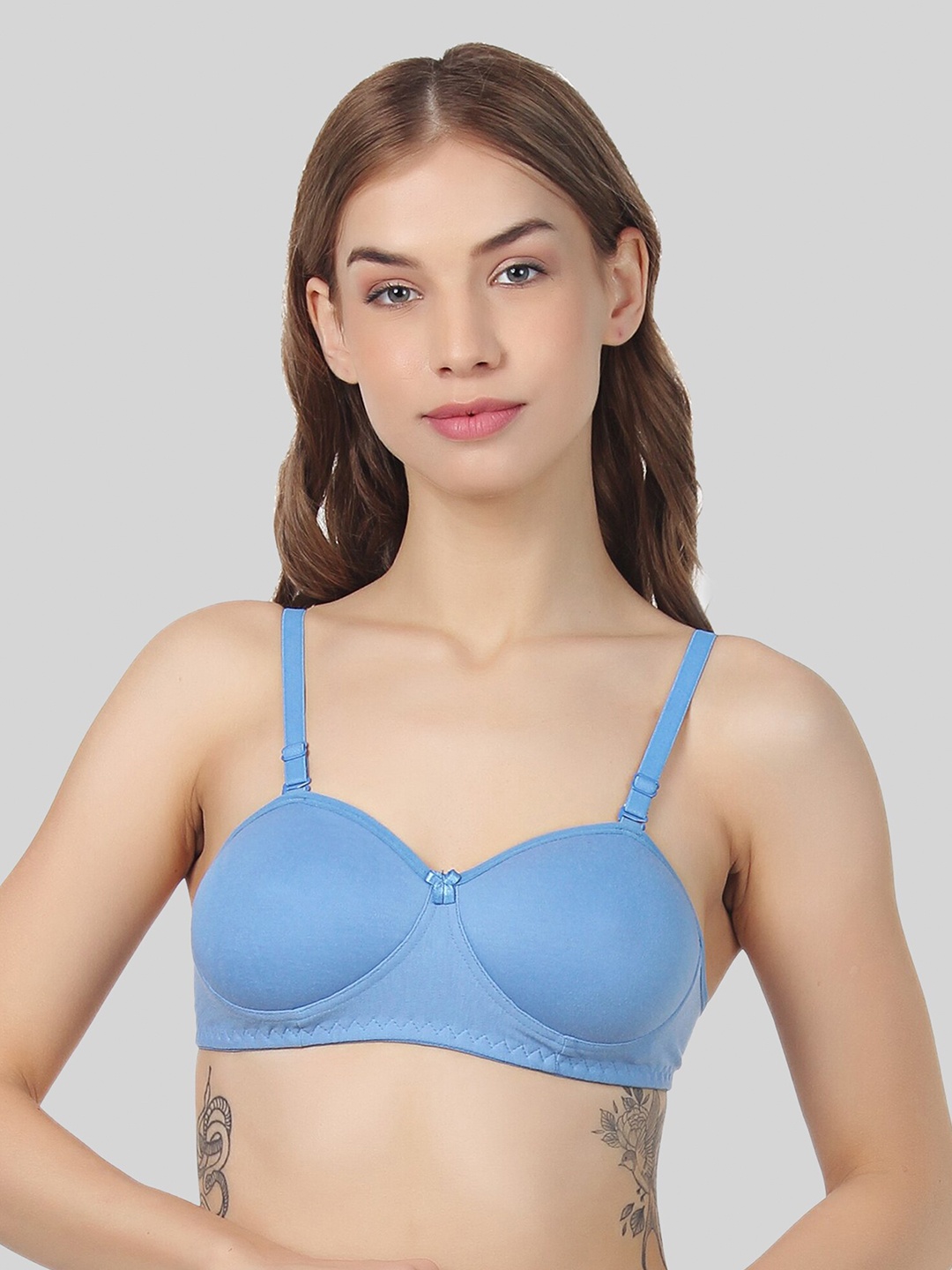 

FUNAHME Lightly Padded Half Coverage All Day Comfort Seamless T-Shirt Bra, Blue