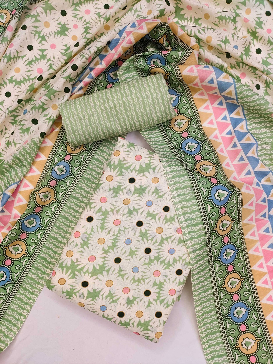 

KALINI Floral Printed Unstitched Dress Material, Green