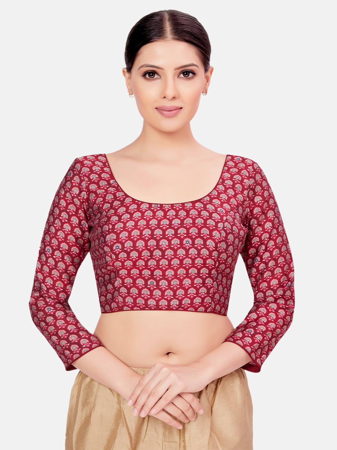 

Studio Shringaar Block Printed Saree Blouse, Burgundy