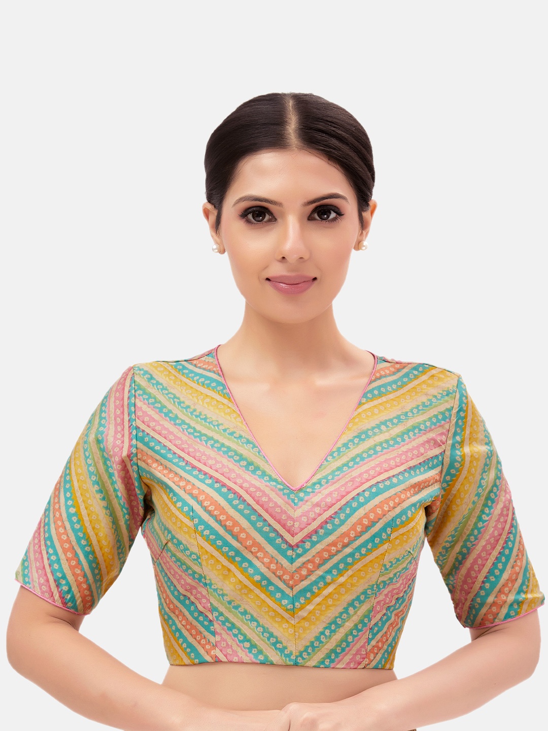 

Studio Shringaar Geometric Pastel Printed Saree Blouse, Yellow