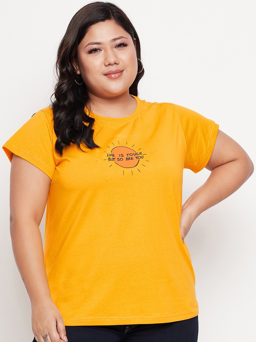 

Club York Women Plus Size Printed T-shirt, Yellow