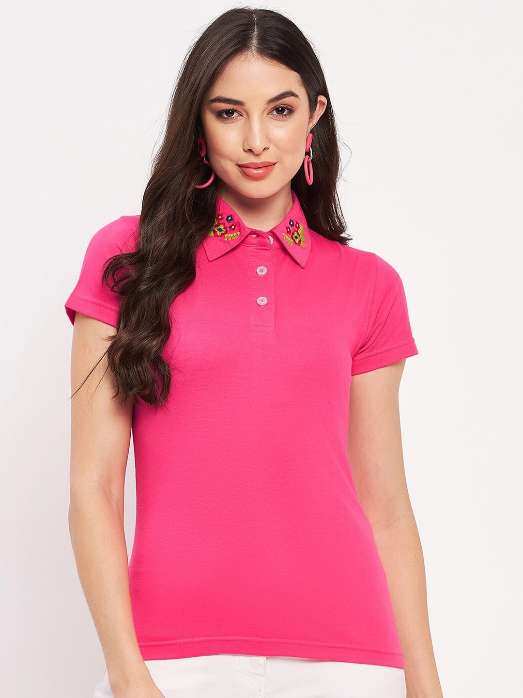 

Club York Polo Collar Embroidered T-shirt, Pink