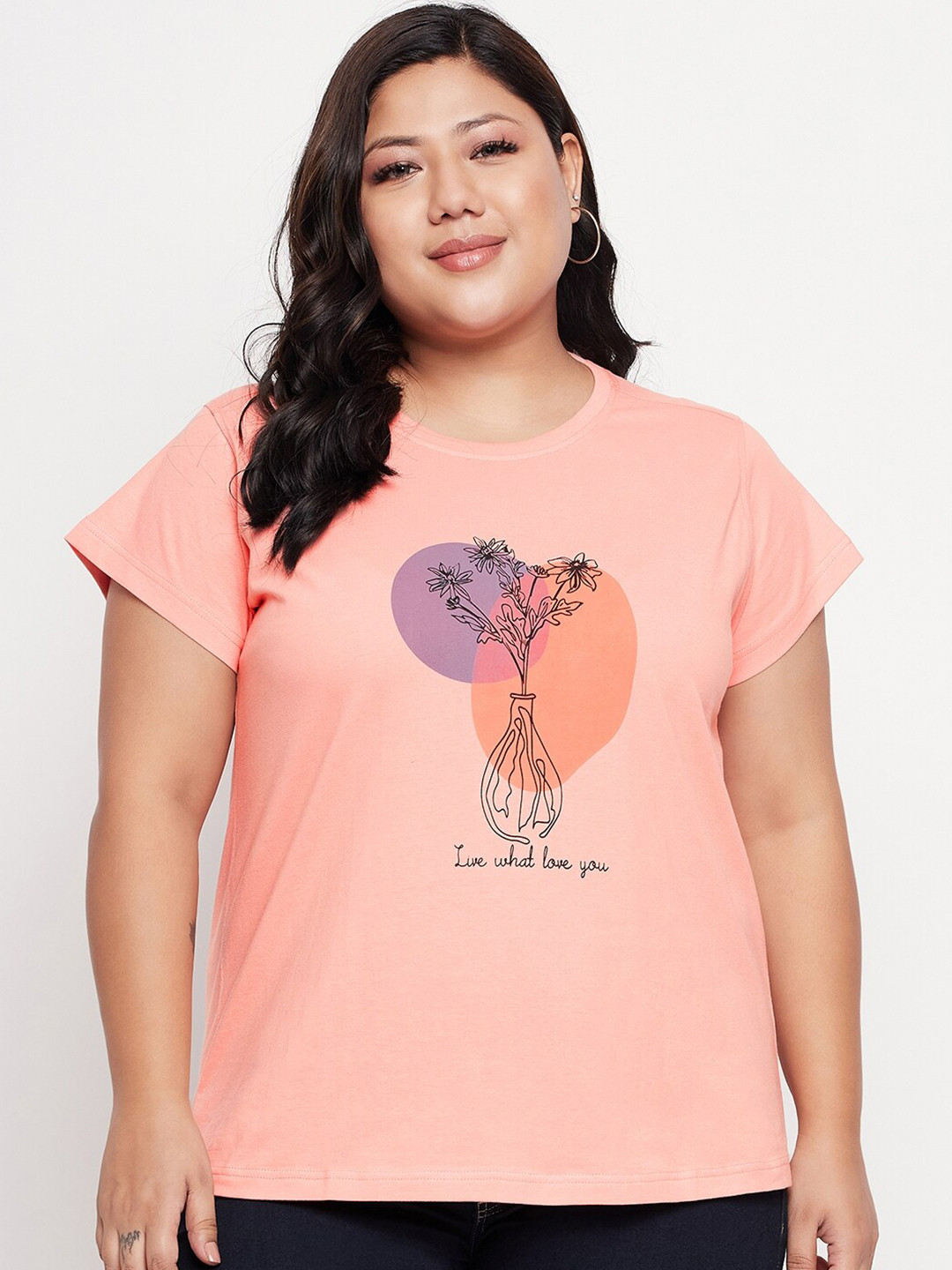 

Club York Women Plus Size Printed T-shirt, Peach