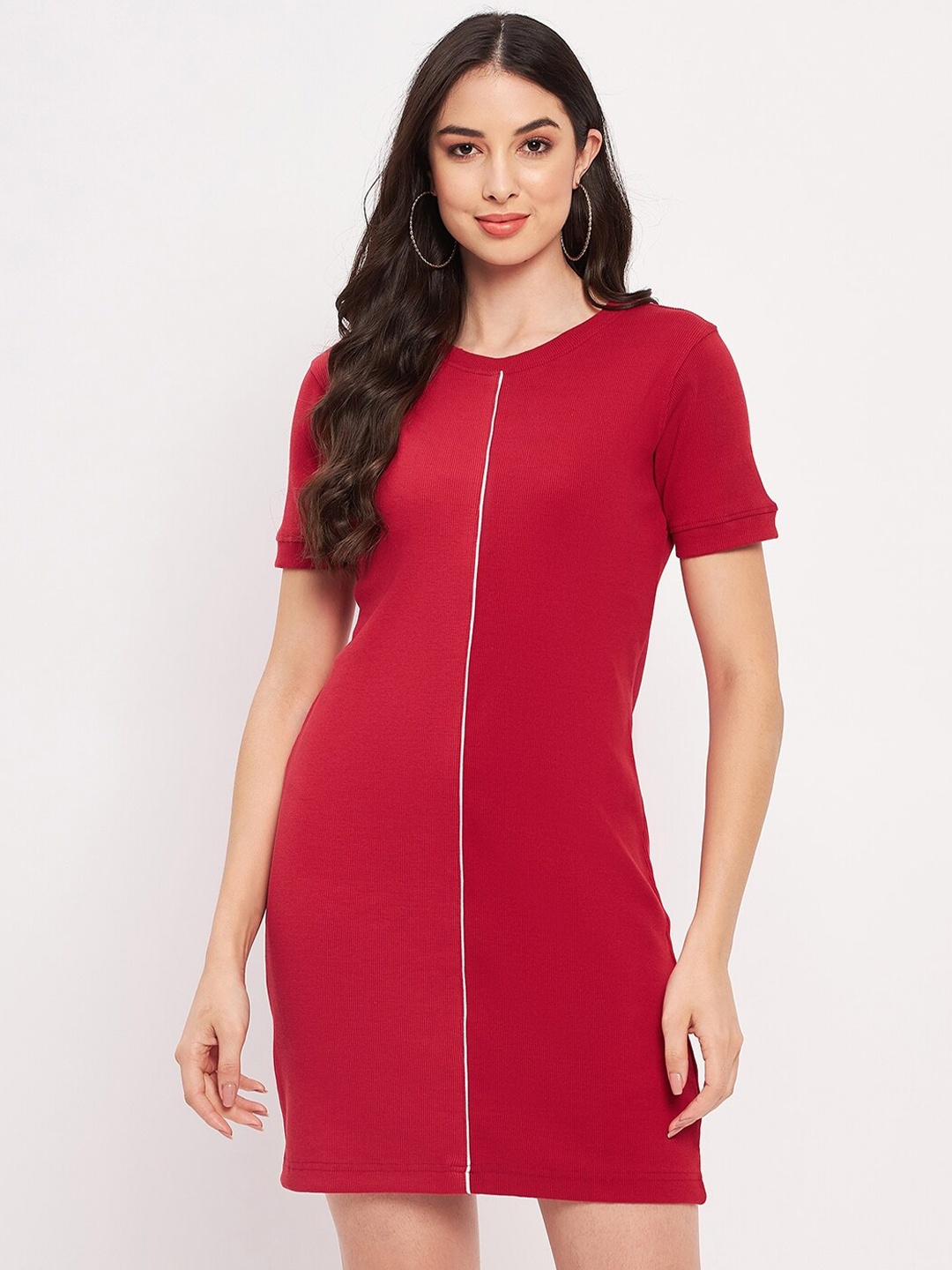 

Club York Round Neck Mini T-shirt Dress, Maroon