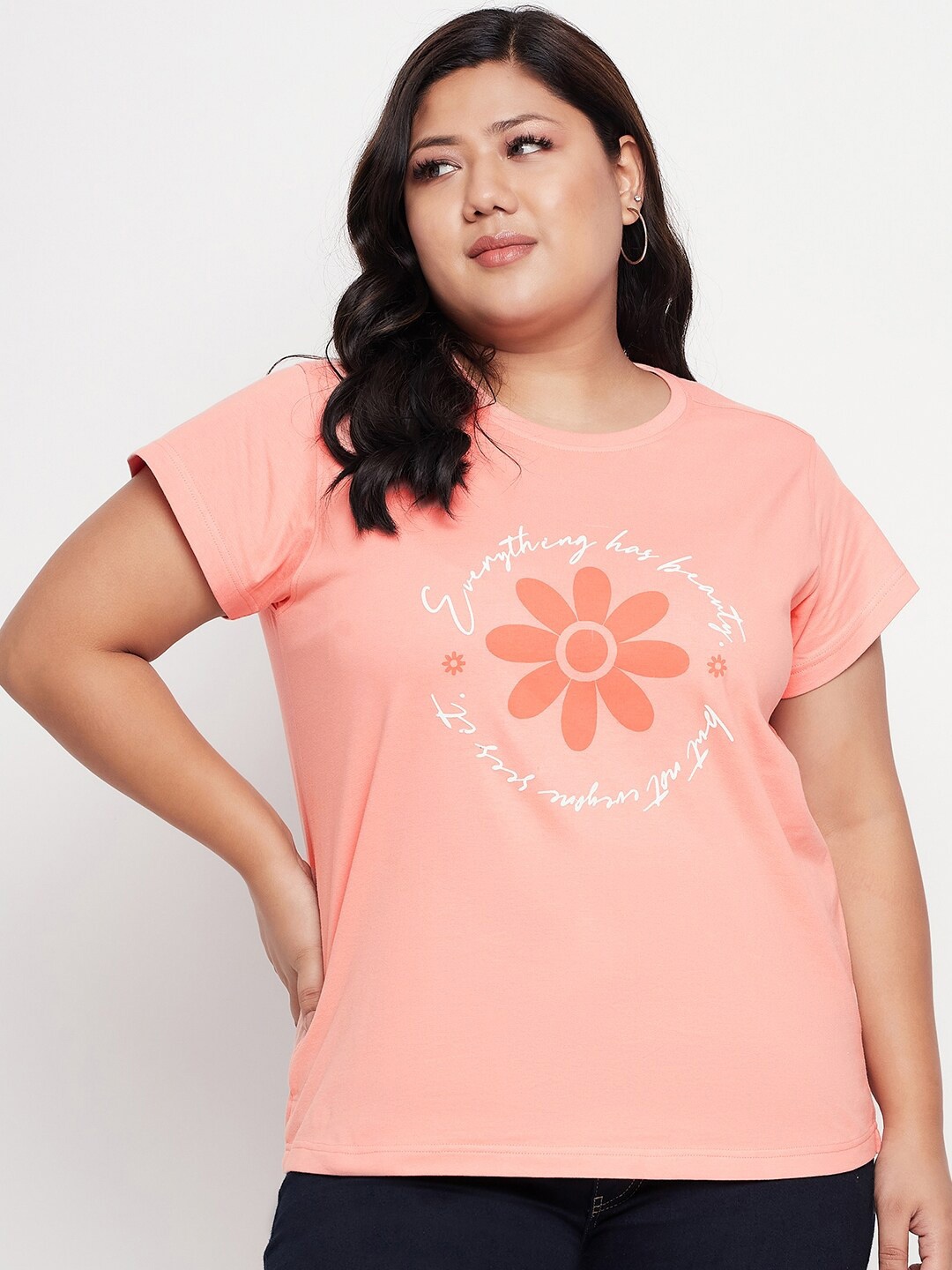 

Club York Women Plus Size Printed T-shirt, Peach