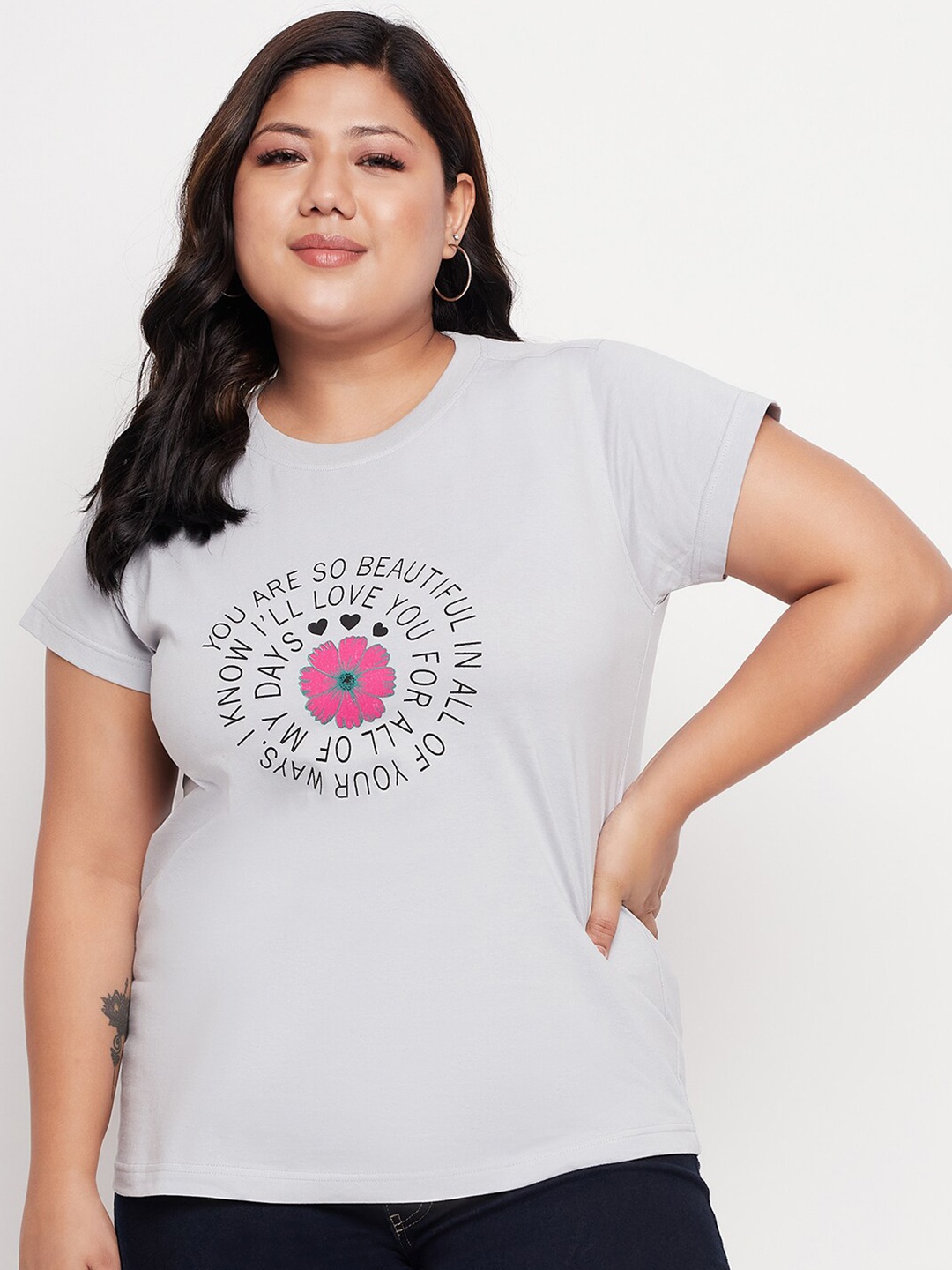 

Club York Women Plus Size Printed T-shirt, Grey
