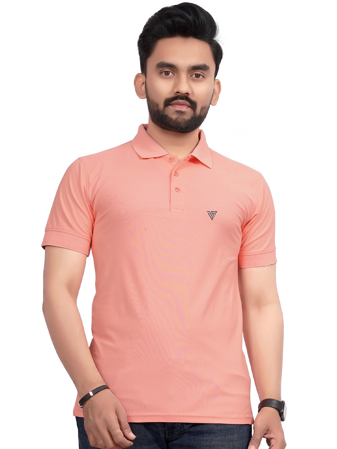 

Divra Clothing Polo Collar Regular -Fit T-Shirt, Peach