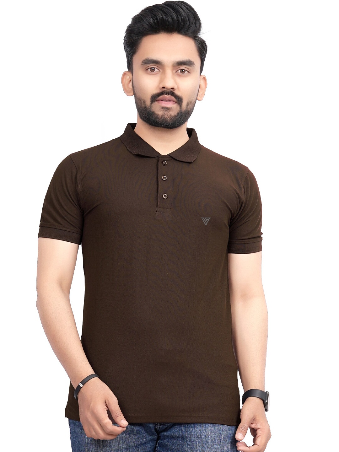 

Divra Clothing Polo Collar Regular -Fit T-Shirt, Coffee brown