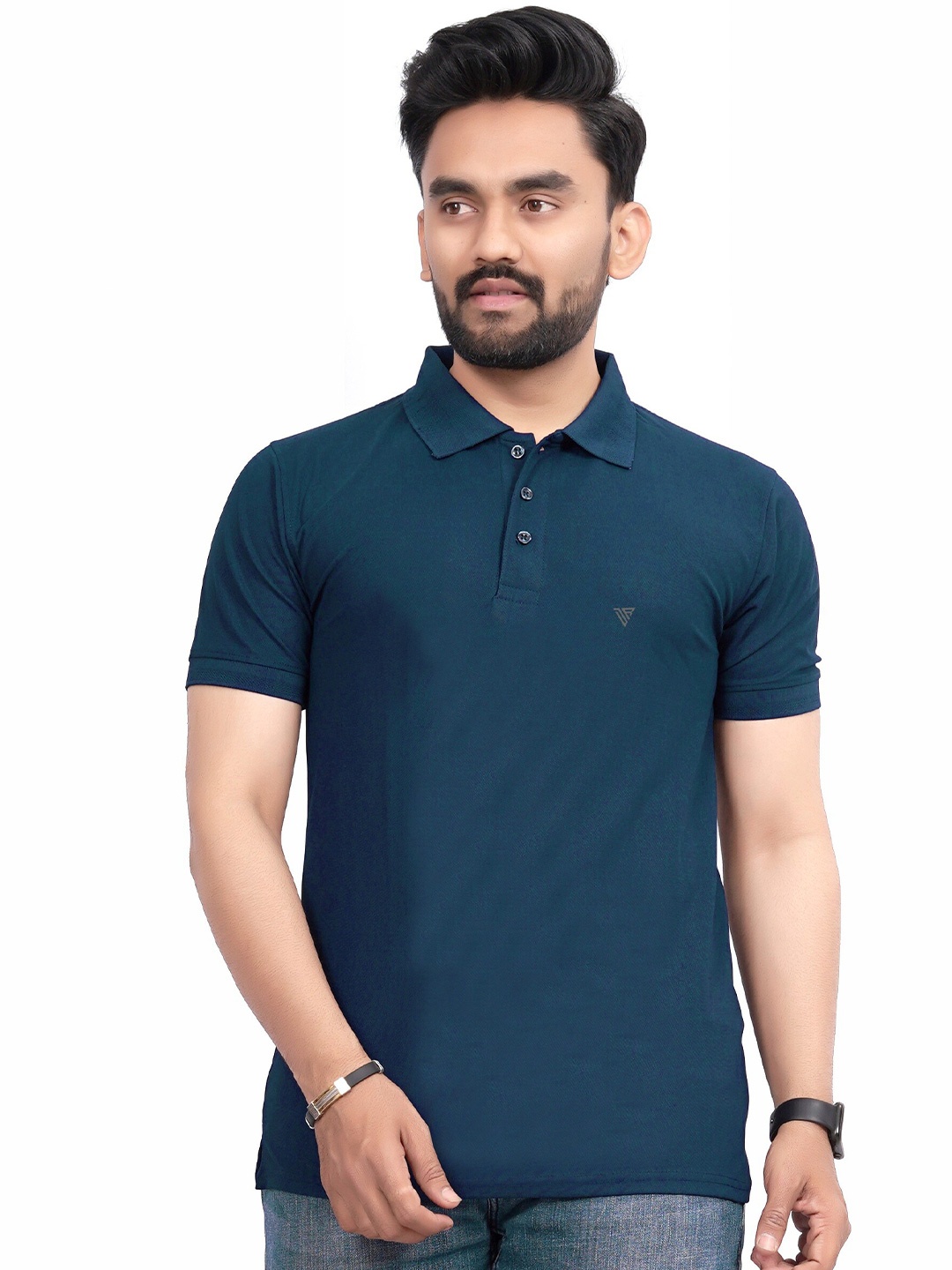 

Divra Clothing Polo Collar Regular -Fit T-Shirt, Teal