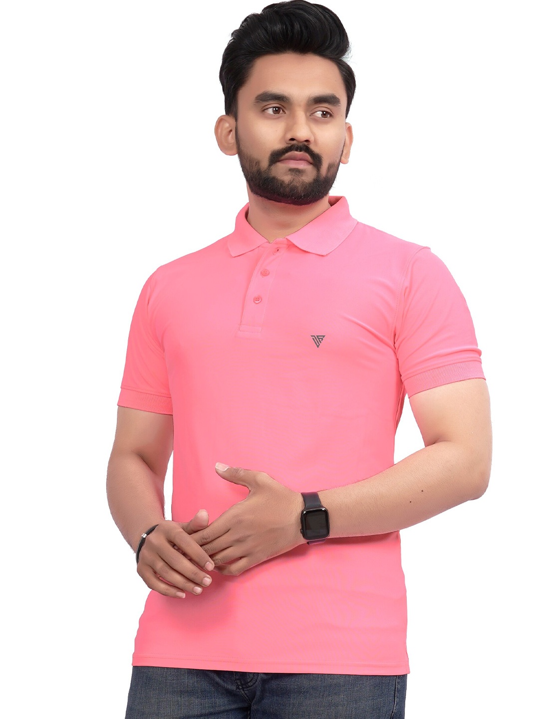 

Divra Clothing Polo Collar Regular -Fit T-Shirt, Pink