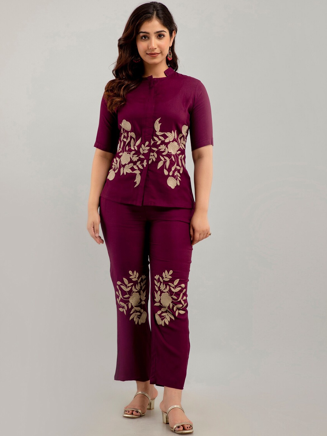 

CKM Embellished Mandarin Collar Top & Trouser, Violet