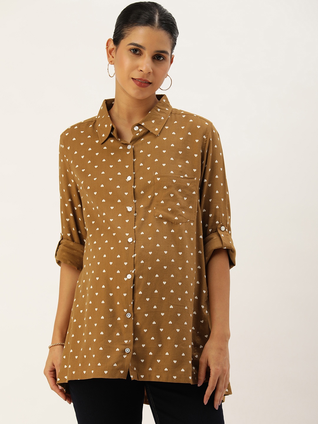 

Blush 9 Maternity Women Relaxed Opaque Printed Maternity Shirt, Brown