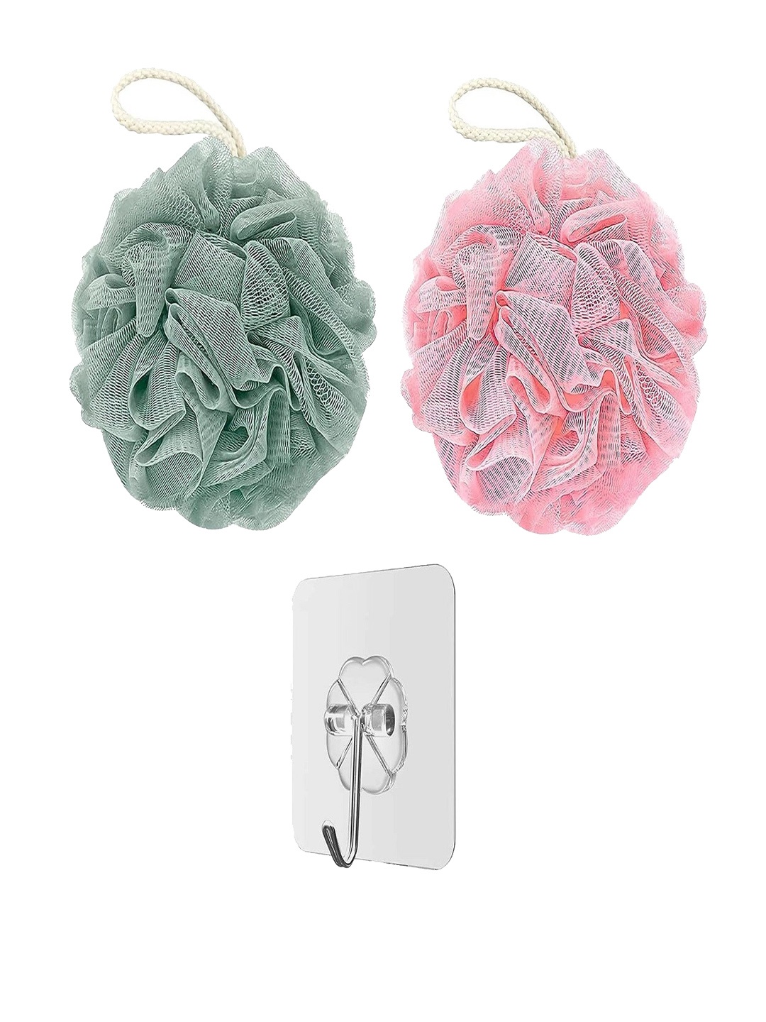 

DALUCI Set of 2 Bathing Loofah with Adhesive Hook, Green