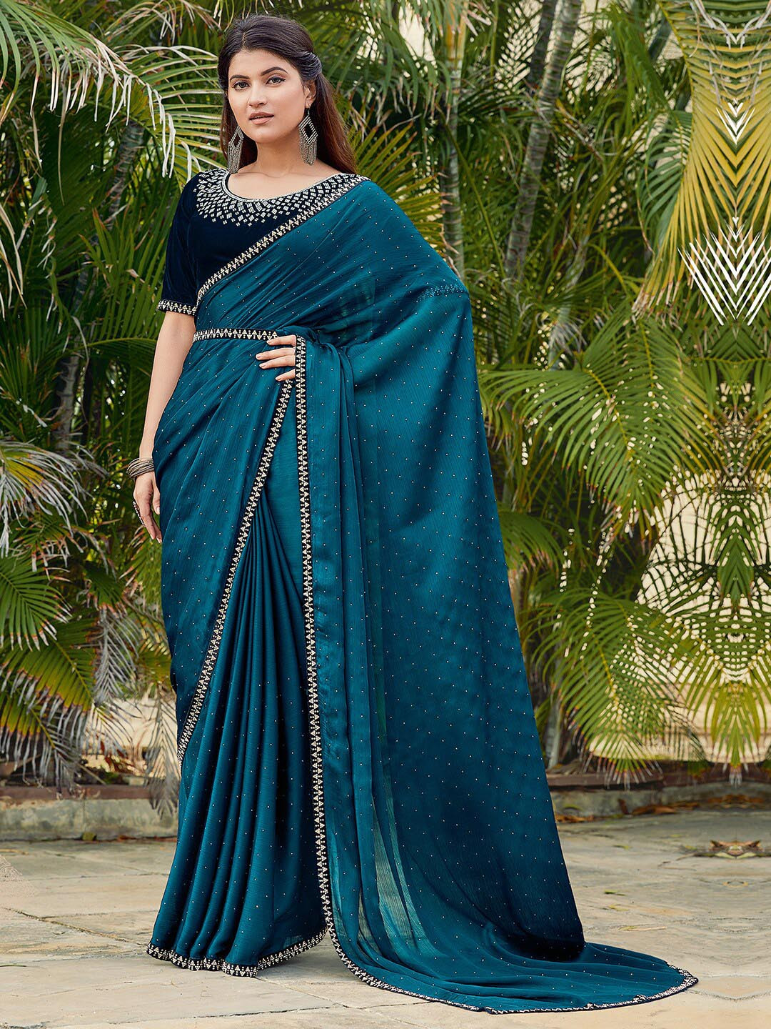 

Mitera Embellished Beads and Stones Party Saree, Teal