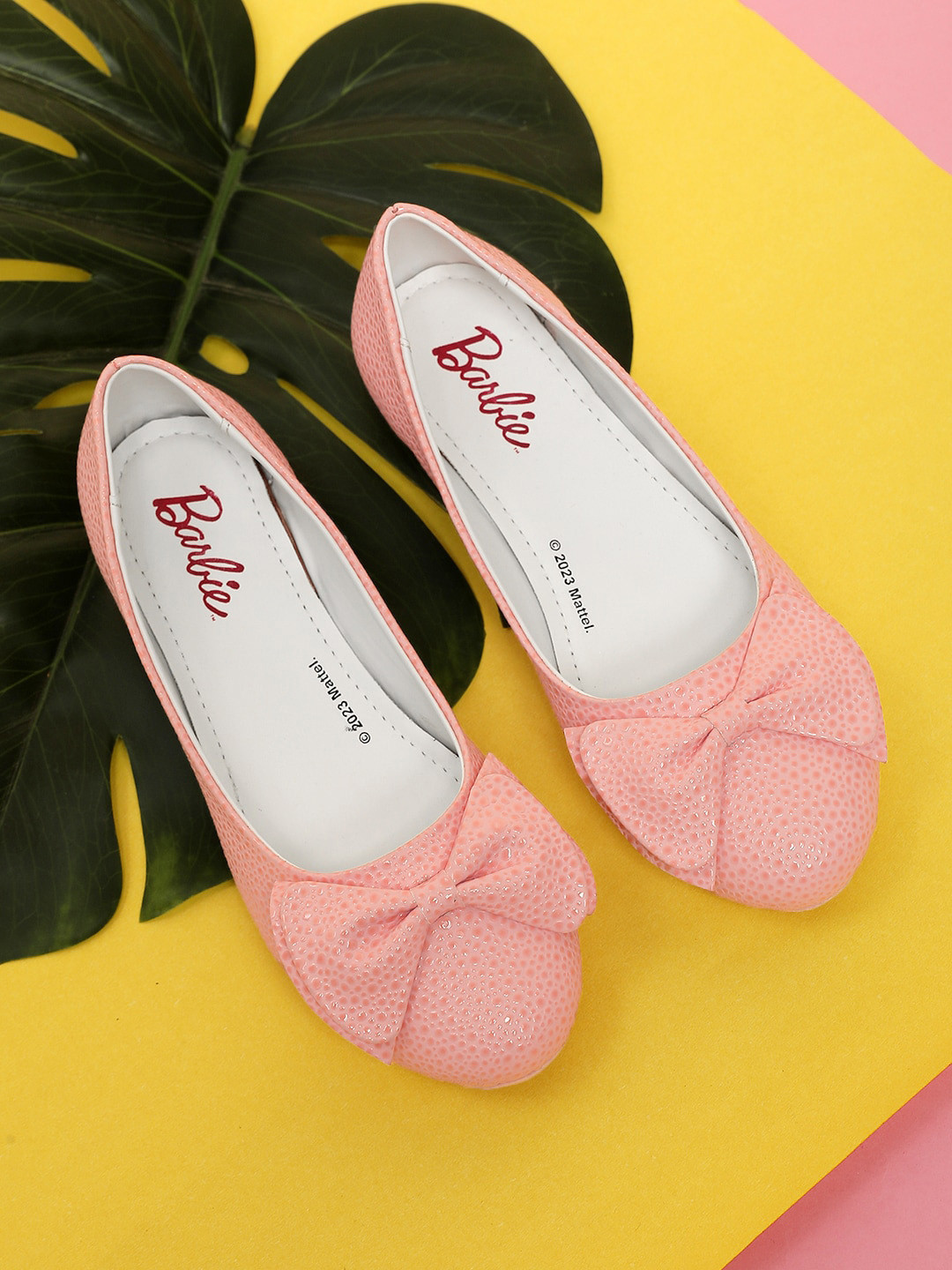 

Kids Ville Girls Textured Bow Detailed Barbie Printed Ballerinas, Pink