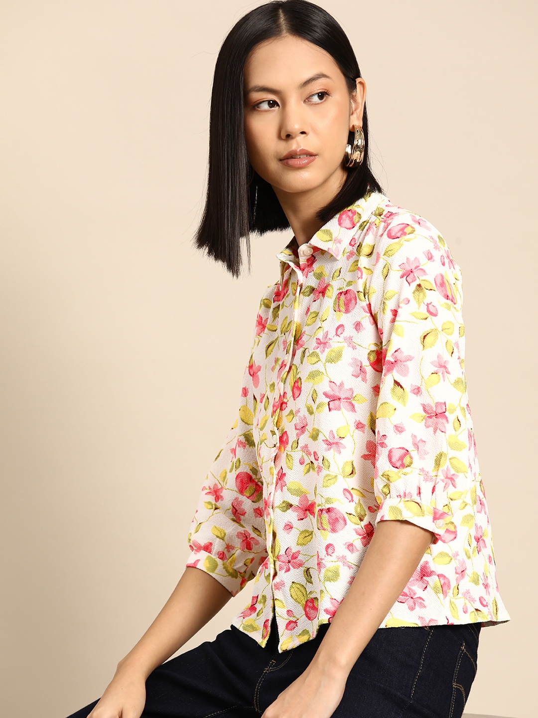 

all about you Women Floral Opaque Printed Casual Shirt, White