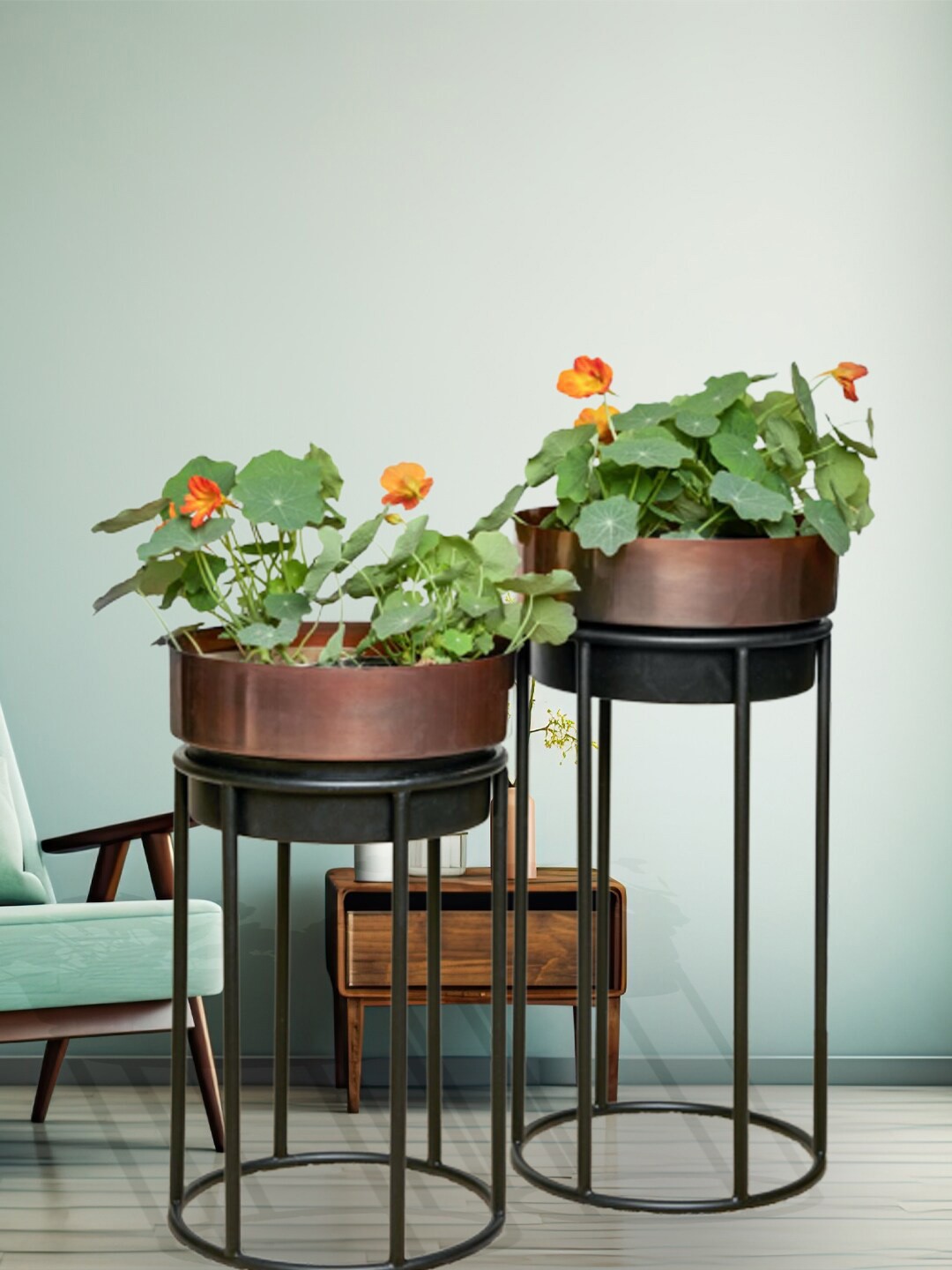 

The Art House Copper Toned 2 Pieces Metal Planters