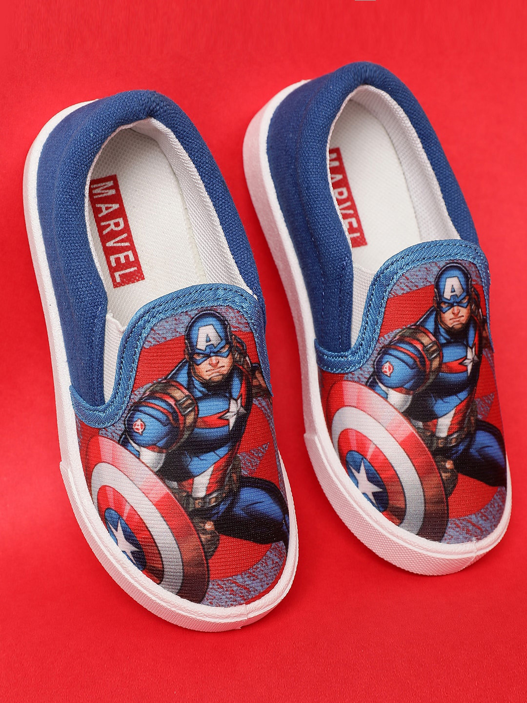 

Kids Ville Boys Captain America Printed Textile Slip-On Sneakers, Blue