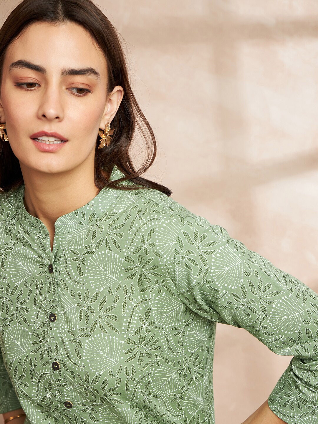 

all about you Ethnic Motifs Printed Straight Pure Cotton Kurta, Green