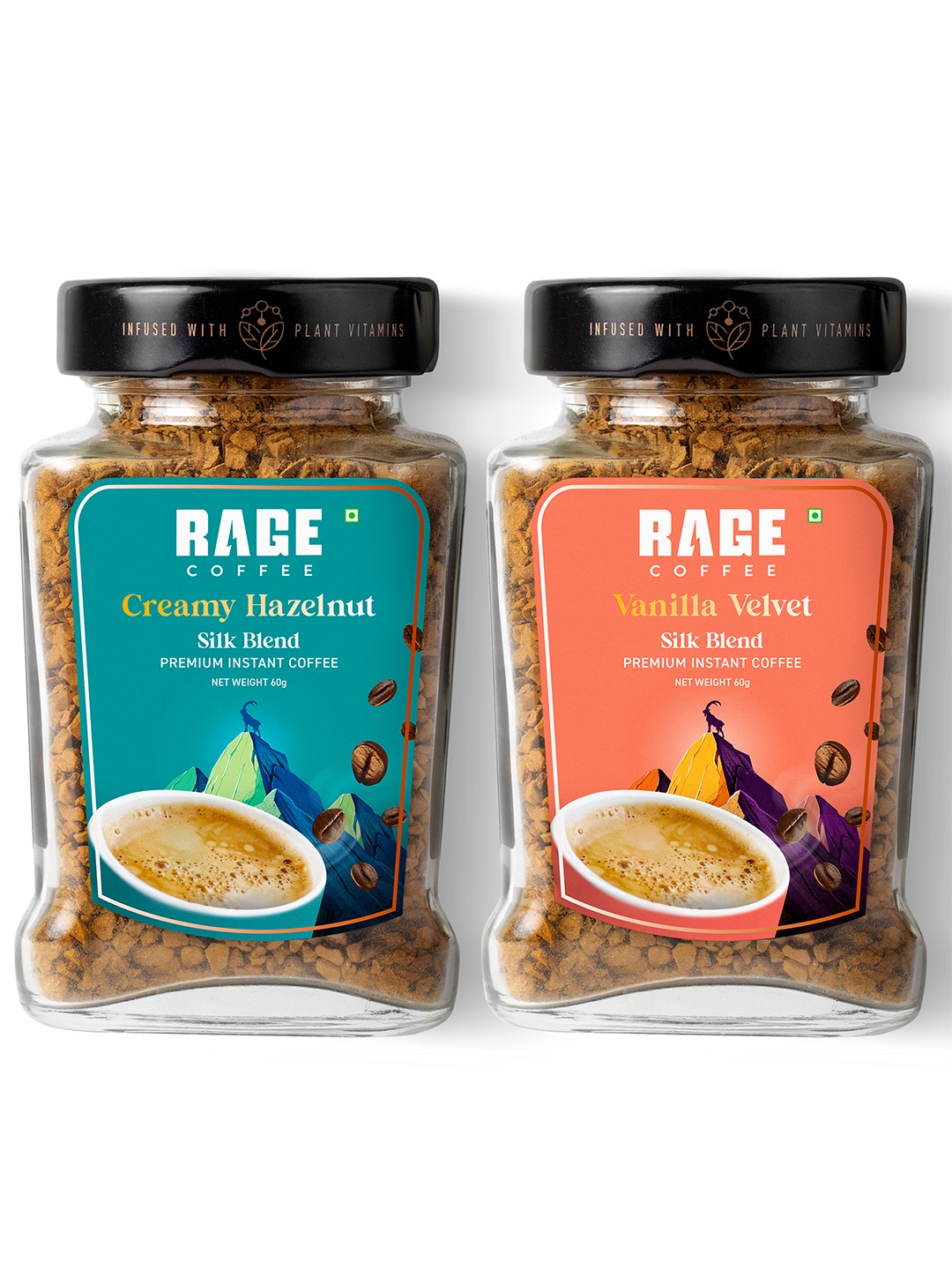 

Rage Coffee Set Of 2 Vanilla Velvet and Creamy Hazelnut Instant Coffees-50 gms Each, Brown