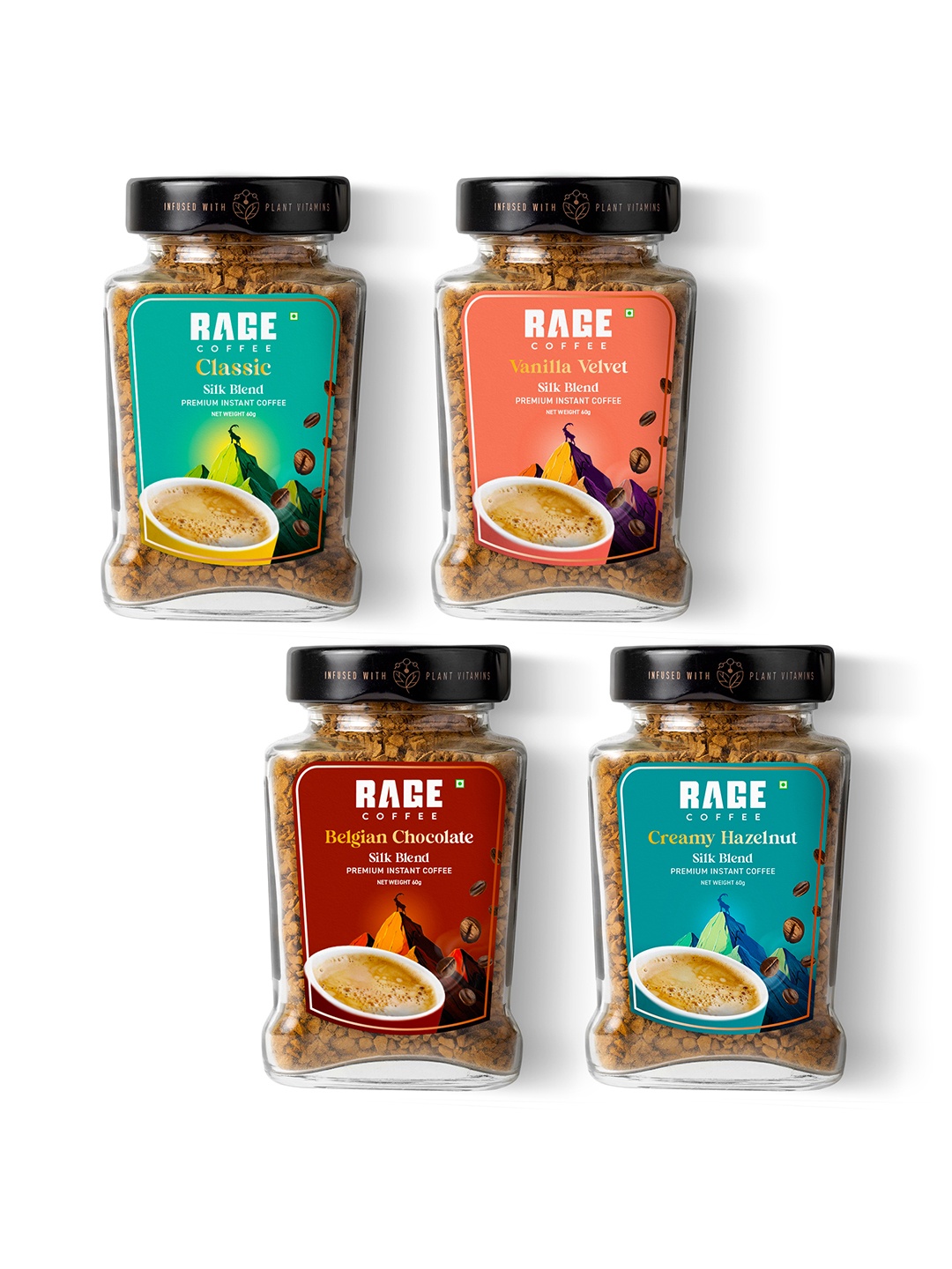 

Rage Coffee Set Of 4 Silk Blend Instant Coffee- 60 gms Each, Brown