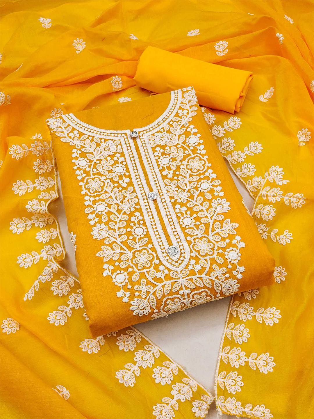 

KALINI Embroidered Unstitched Dress Material, Yellow