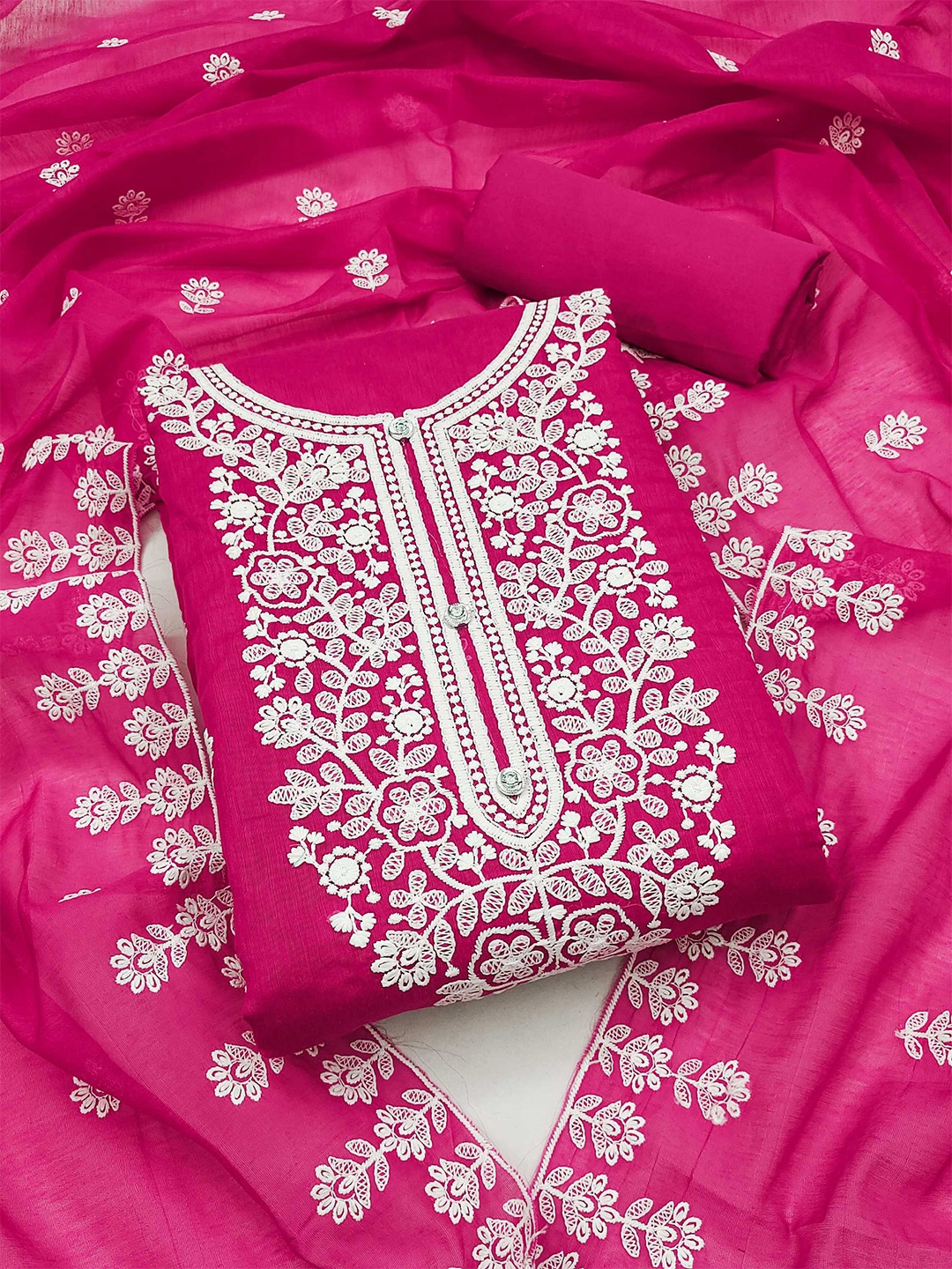 

KALINI Ethnic Motifs Embroidered Chanderi Silk Unstitched Dress Material, Pink