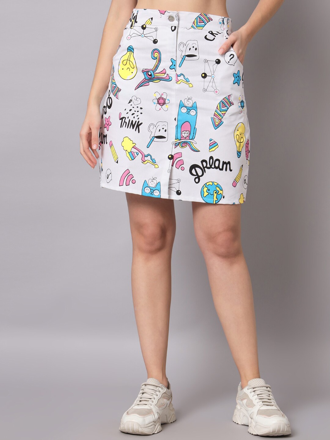 

Funday Fashion Graphic Printed Above Knee Straight Skirt, White