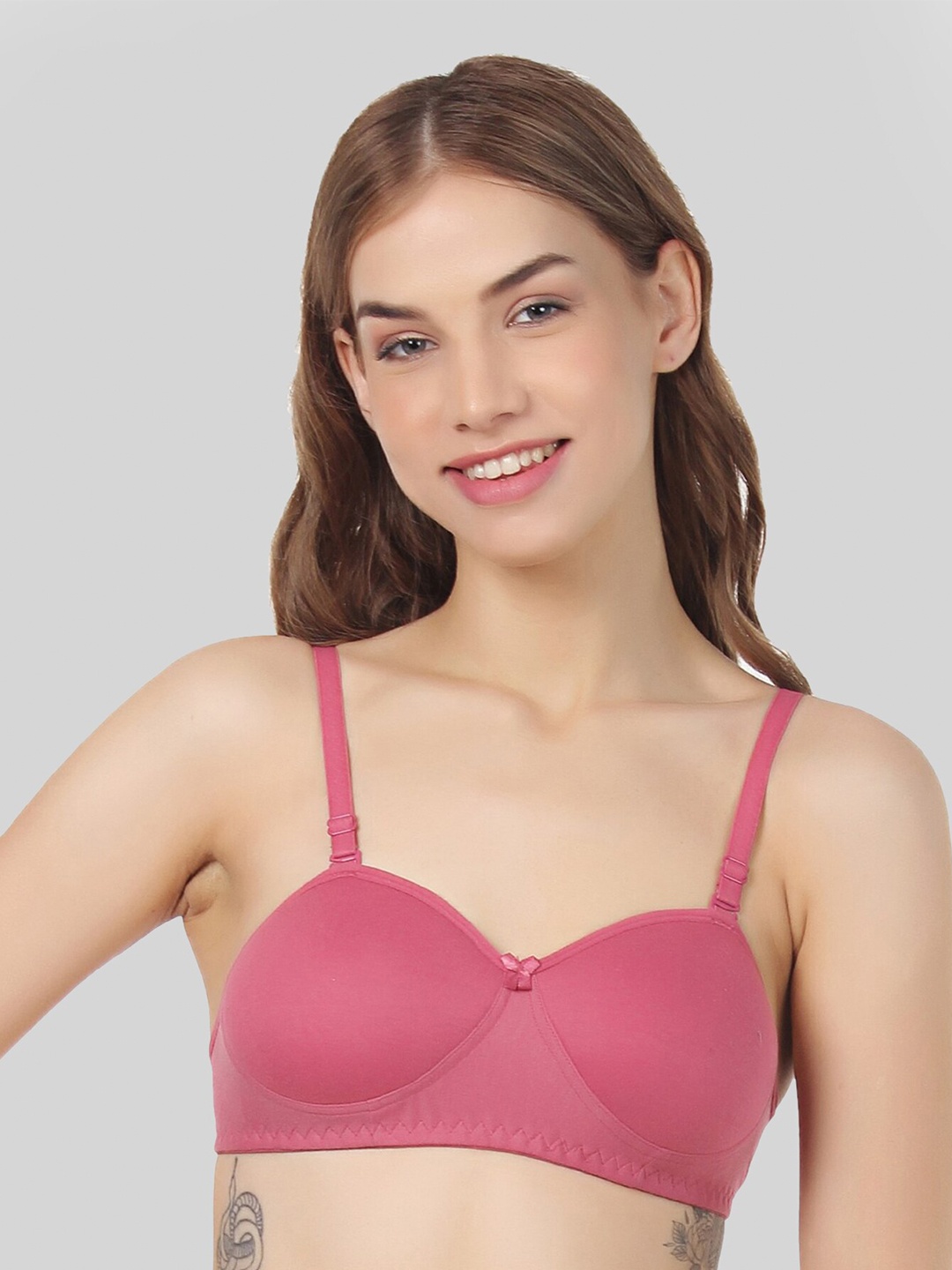 

FUNAHME Lightly Padded Half Coverage All Day Comfort Seamless T-Shirt Bra, Pink