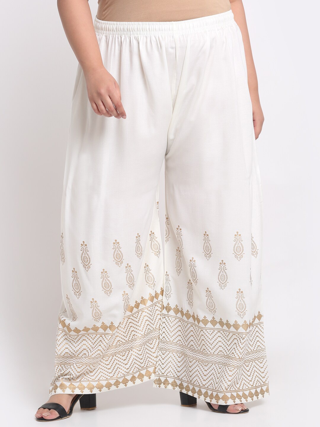 

Trend Level Plus Size Floral Printed Flared Palazzos, Off white