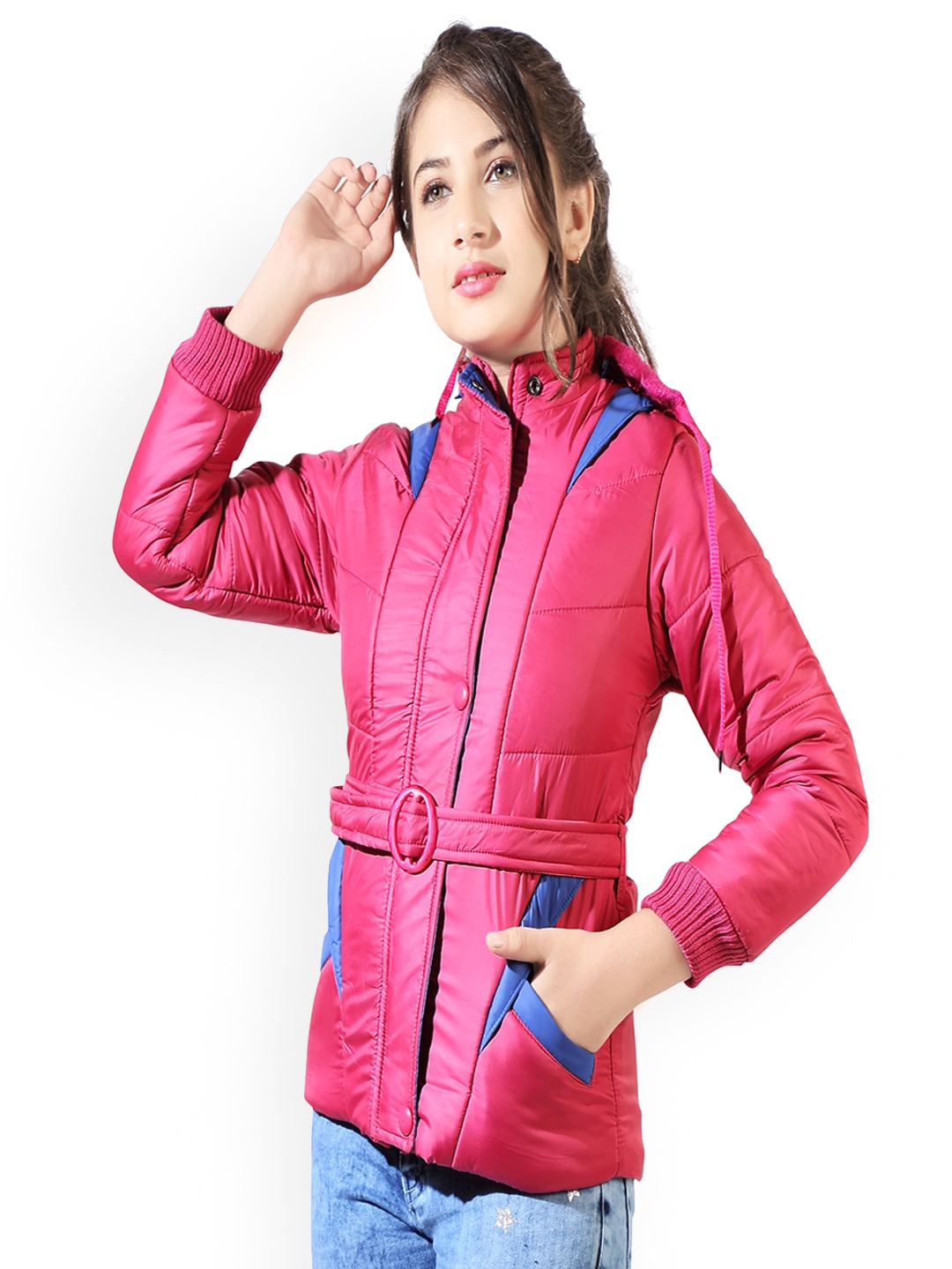 

BAESD Girls Belted Hooded Padded Jacket, Pink