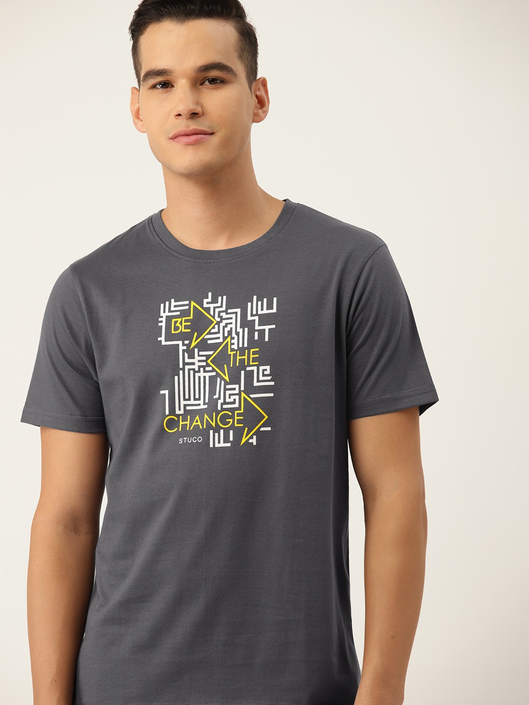

ETC Men Printed Pure Cotton T-shirt, Grey