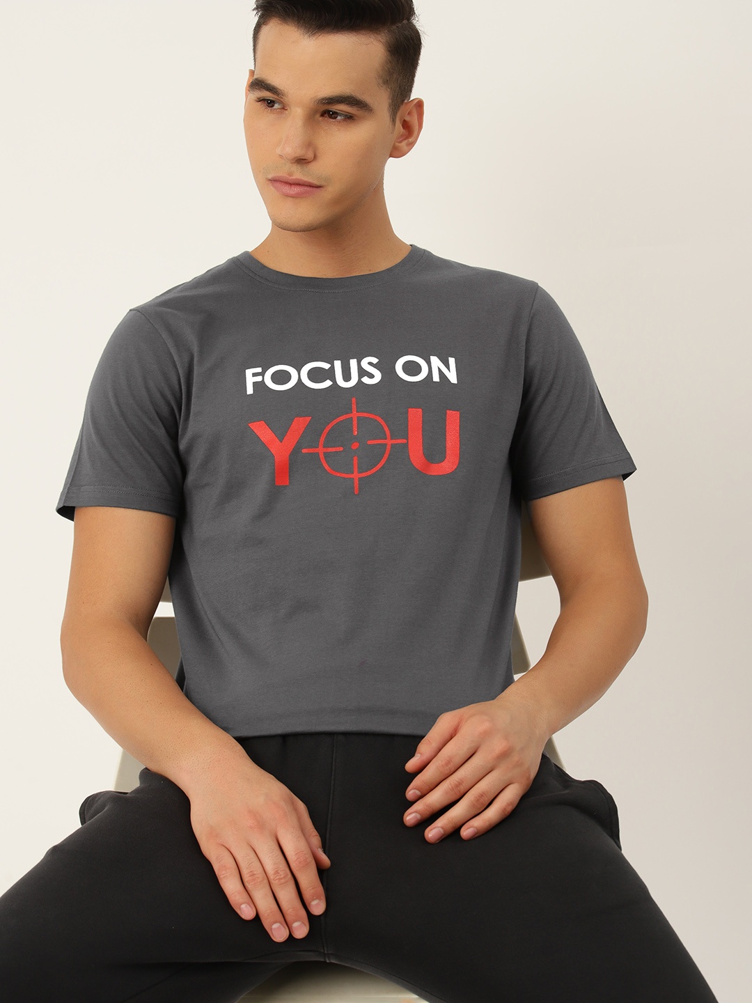 

ETC Men Typography Printed Pure Cotton T-shirt, Grey