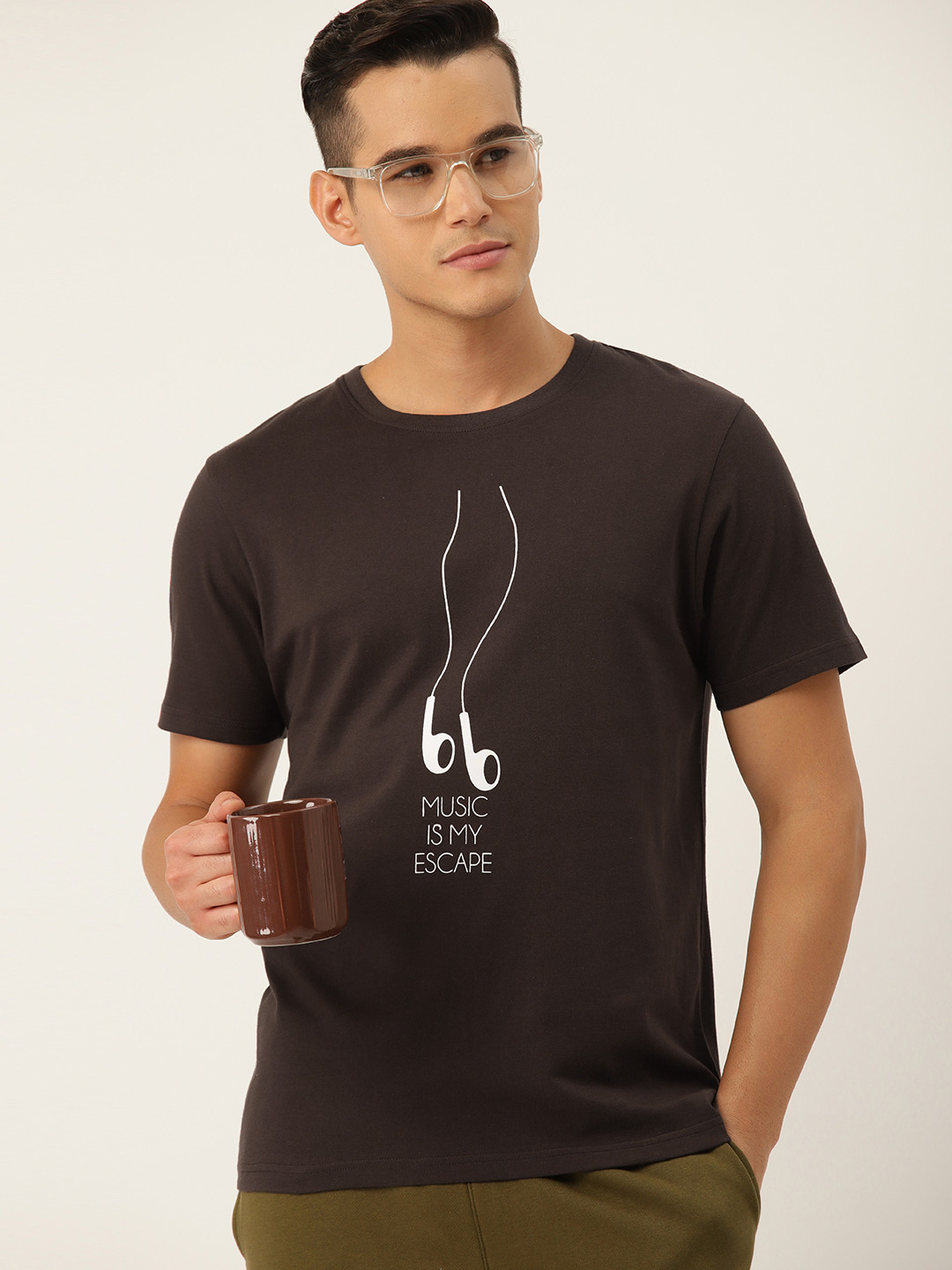 

ETC Men Typography Printed Pure Cotton T-shirt, Brown