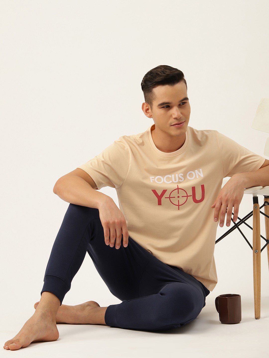 

ETC Men Typography Printed Pure Cotton T-shirt, Cream