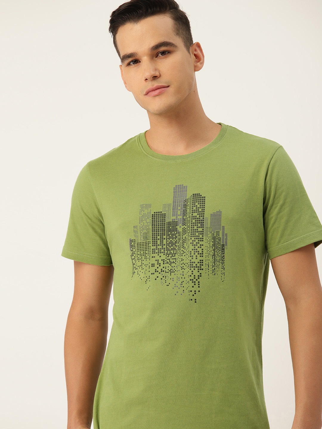

ETC Men Printed Pure Cotton T-shirt, Green