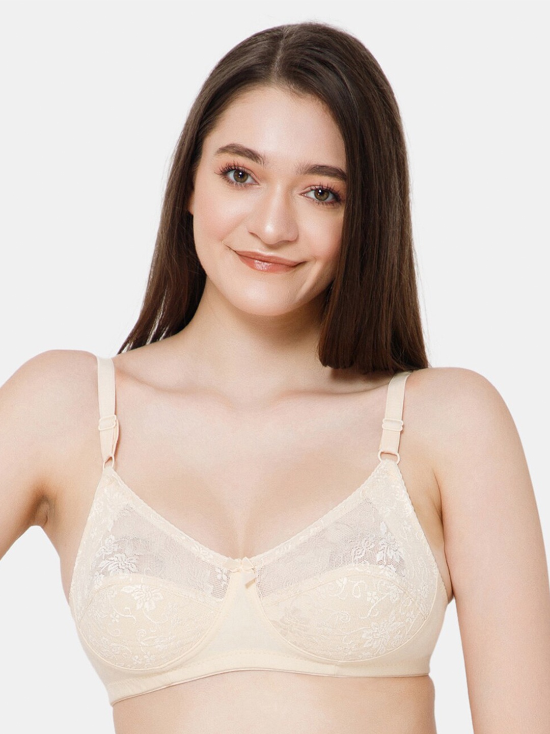 

Lady Lyka Self Design Medium Coverage Non Padded Cotton T-Shirt Bra With All Day Comfort, Beige