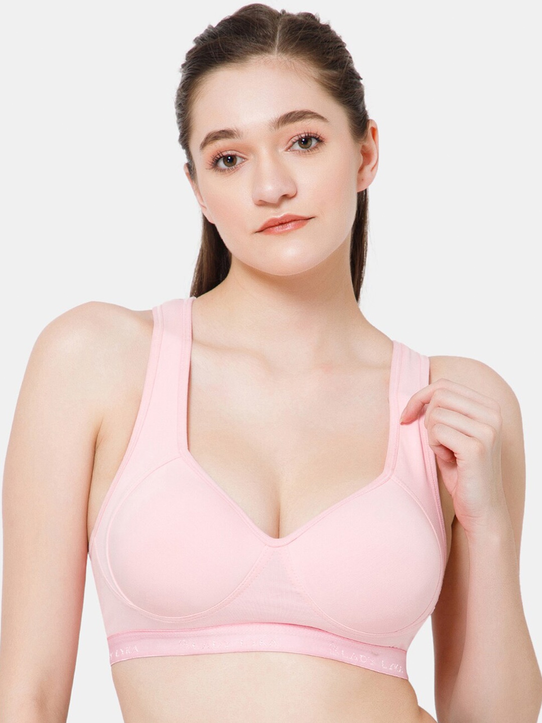 

Lady Lyka Medium Coverage Lightly Padded Cotton Sports Bra With, Pink