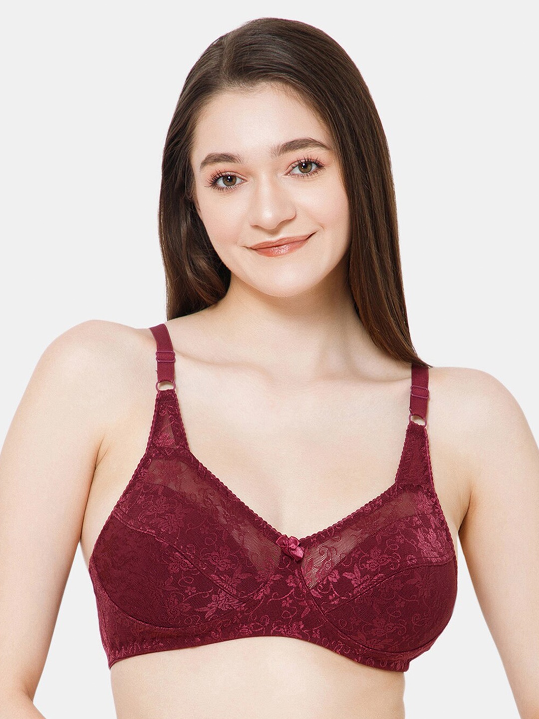 

Lady Lyka Self Design Medium Coverage Non Padded Cotton T-Shirt Bra With All Day Comfort, Burgundy