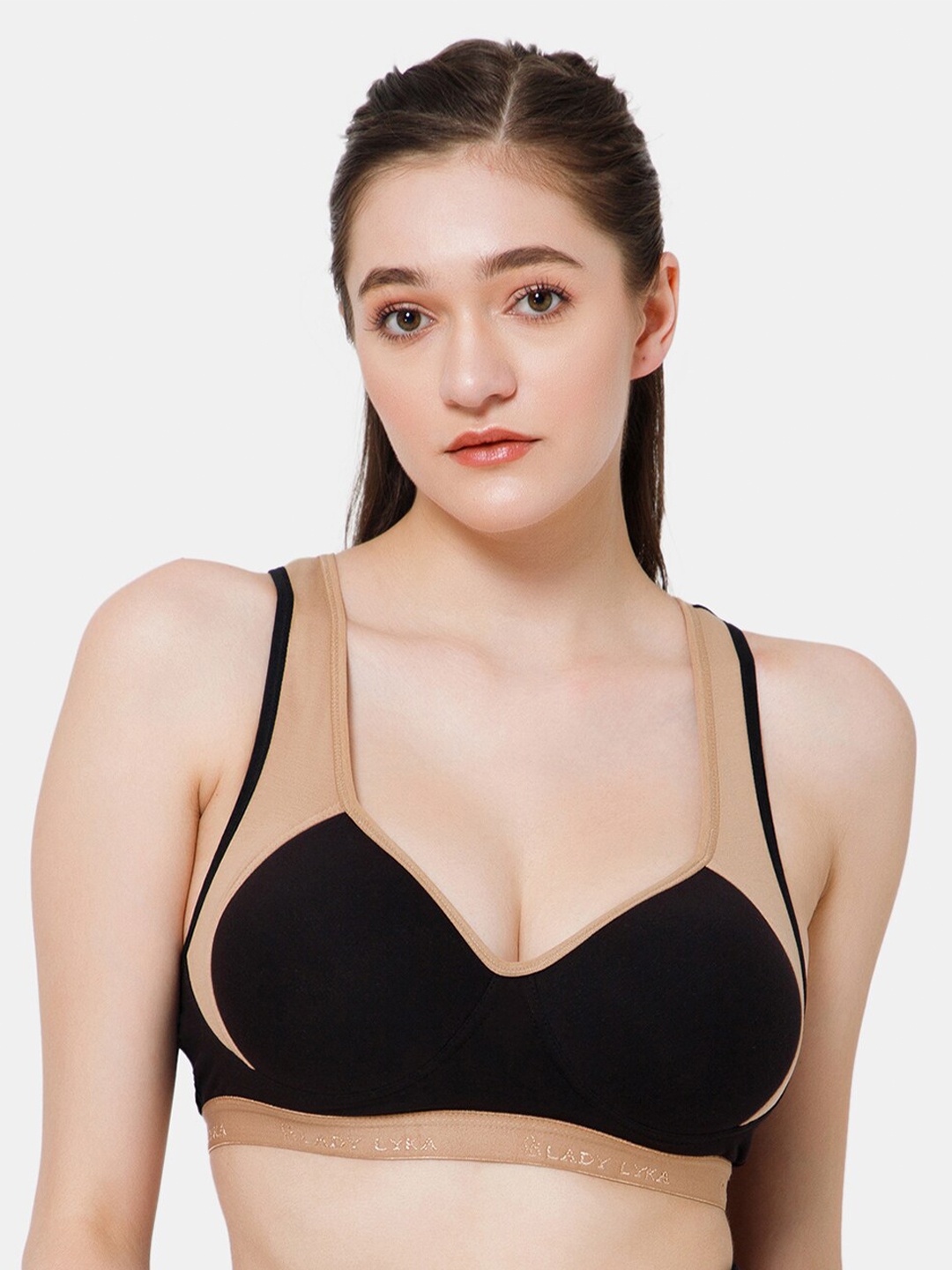 

Lady Lyka Medium Coverage Lightly Padded Cotton Sports Bra With All Day Comfort, Black