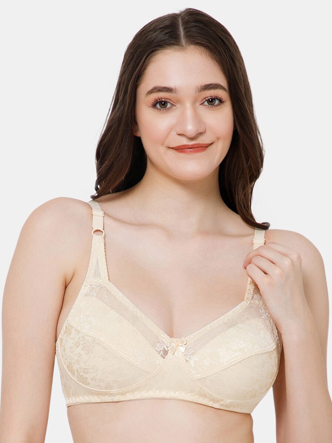 

Lady Lyka Floral Self Designed Medium Coverage Cotton T-Shirt Bra With All Day Comfort, Beige