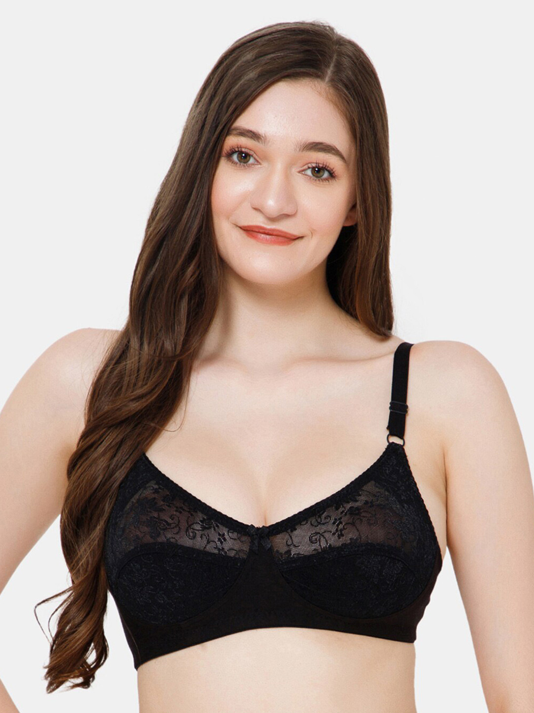 

Lady Lyka Floral Medium Coverage Bra With All Day Comfort, Black