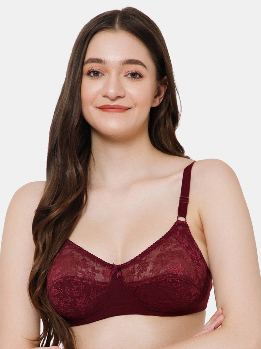 

Lady Lyka Self Design Medium Coverage Non Padded Cotton T-Shirt Bra With All Day Comfort, Burgundy