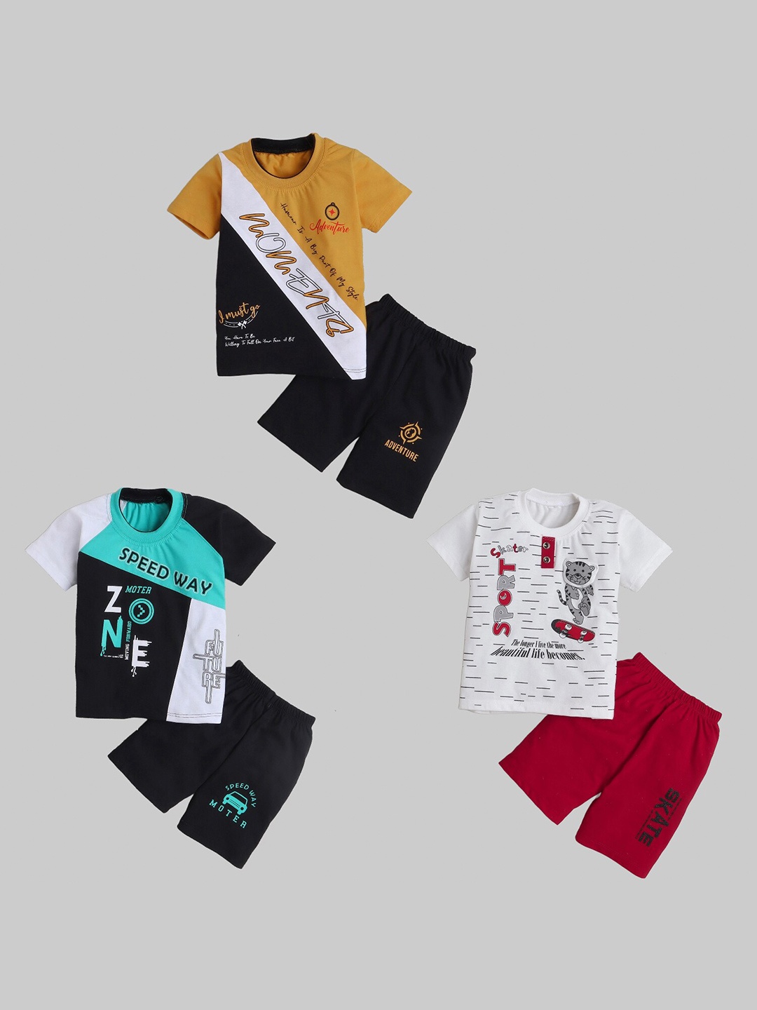 

BAESD Boys Pack of 3 Printed T-shirt with Shorts, Mustard