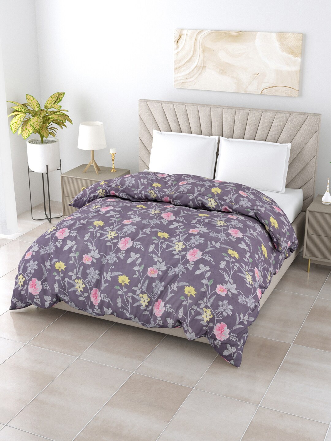 

Salona Bichona Blue & Pink Floral AC Room 150 GSM Double Bed Comforter