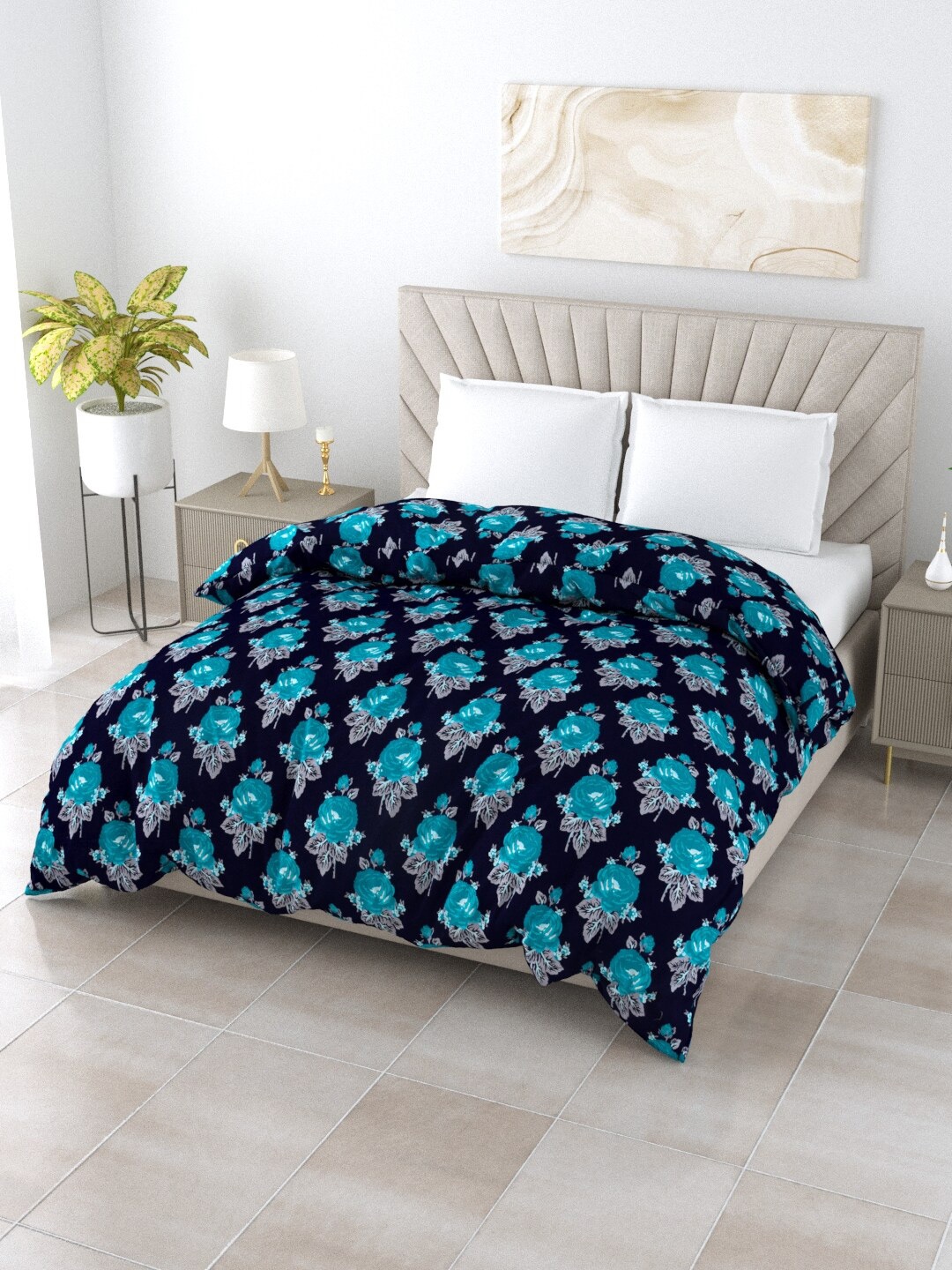 

Salona Bichona Blue Floral AC Room 120 GSM Pure Cotton Double Bed Comforter