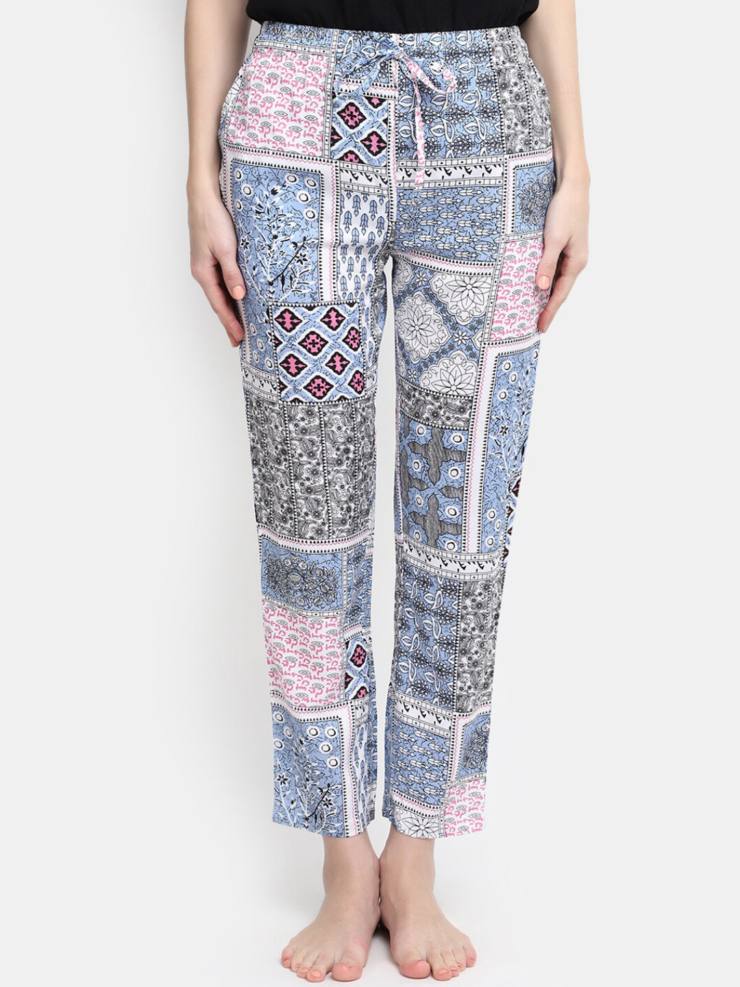 

V-Mart Women Printed Mid-Rise Lounge Pants, Blue