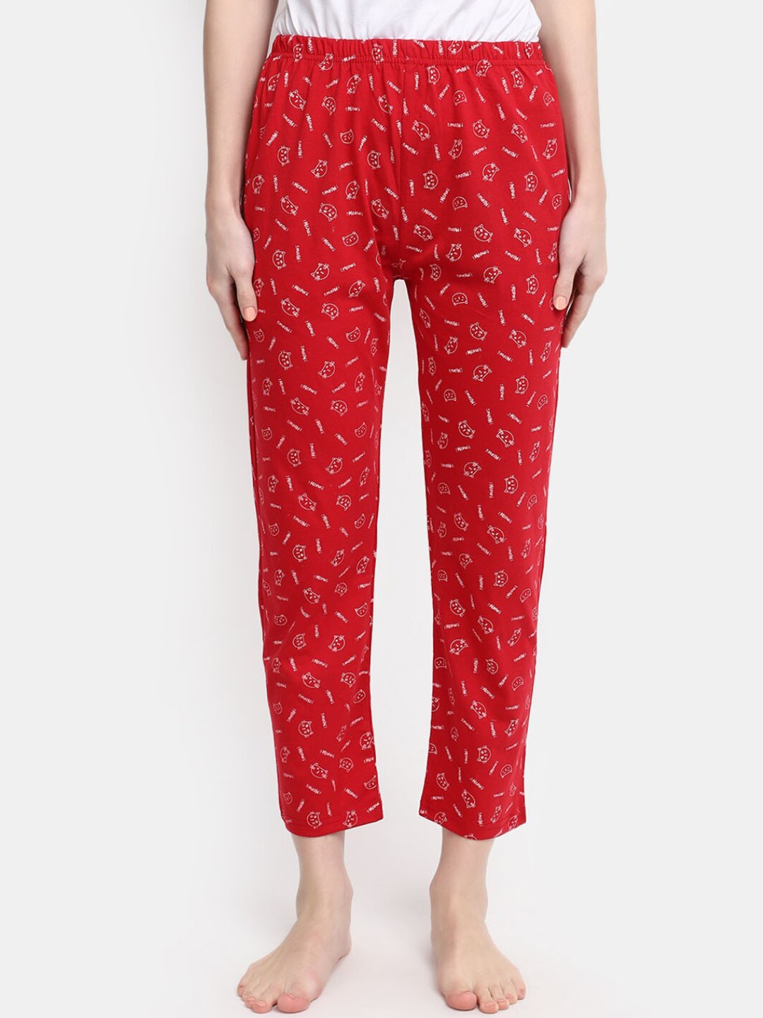 

V-Mart Women Conversational Printed Mid-Rise Cotton Lounge Pants, Red